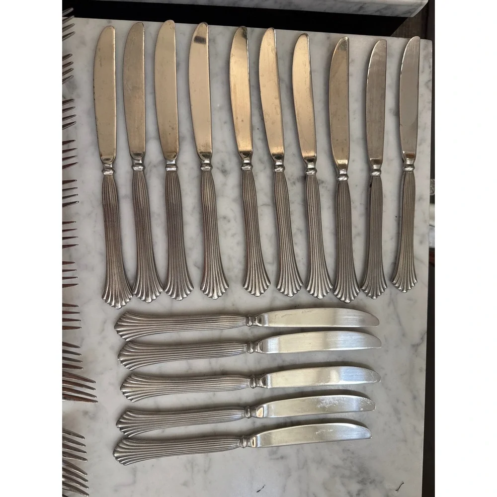 Rogers & Co Stainless Korea Flatware Set 54pc Ribbed Flared Handle Silverware